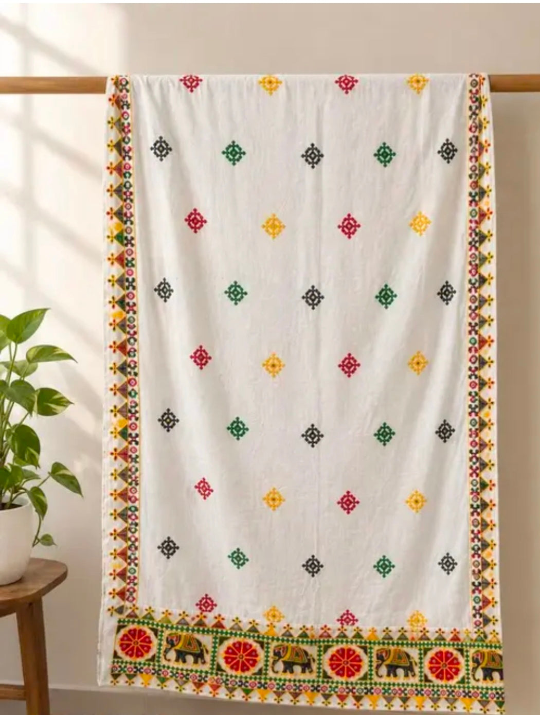 Premium Navaratri dupatta/Gajji work and mirror work/cotton dupatta/white / Fancy women