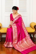 Kanjivaram Soft Litchi Silk Pink Jacquard Saree With Blouse