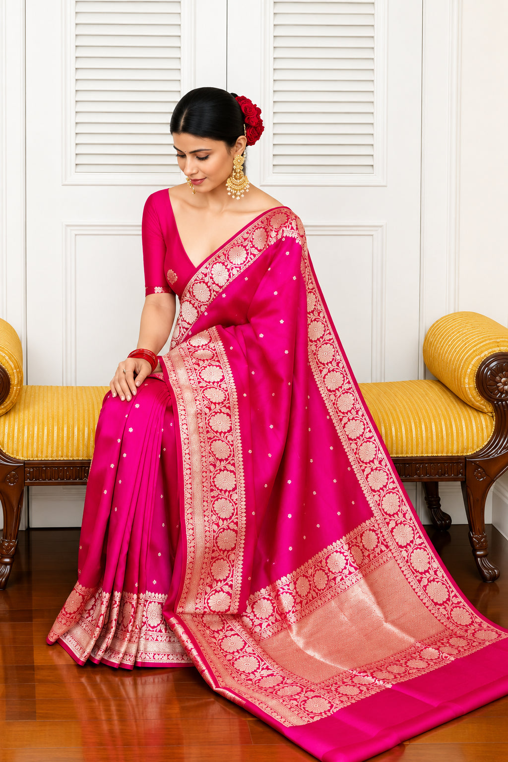 Kanjivaram Soft Litchi Silk Pink Jacquard Saree With Blouse
